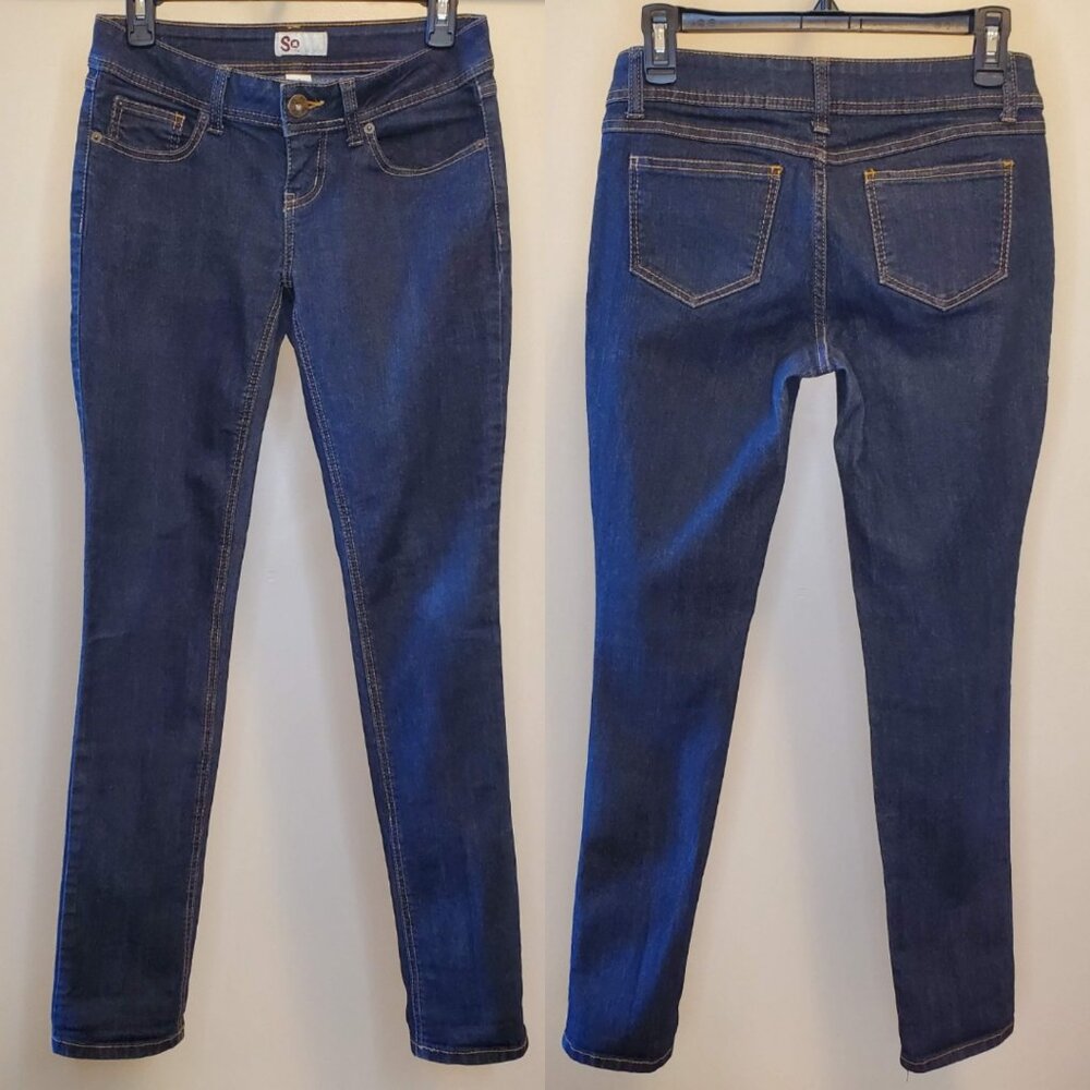 SO Juniors Super Skinny Dark Blue Low-Rise Jeans Long Inseam - (3 Juniors)